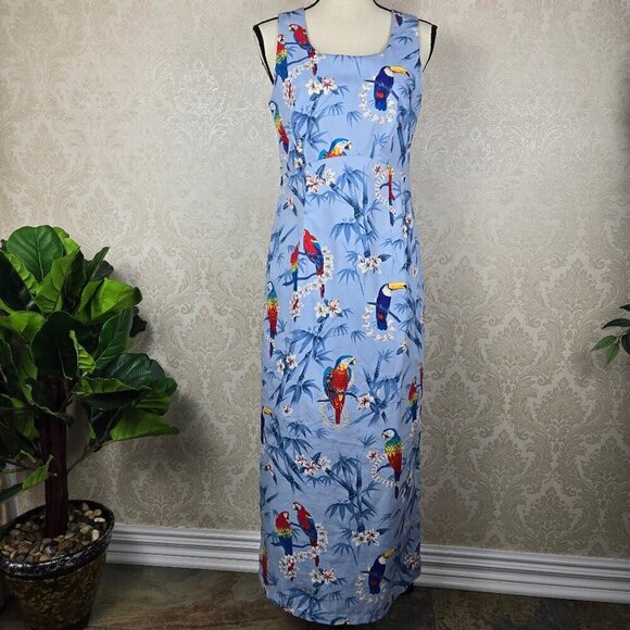 Hilo Hattie the Hawaiian Original Size 10 Blue Dress Florals Birds Sleeveless - Picture 2 of 14